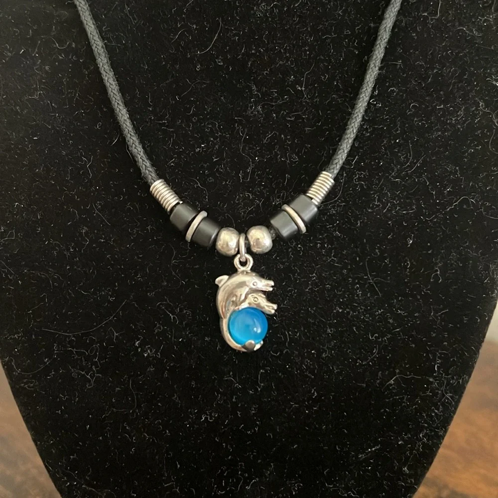 Surf Style Dolphin Necklace Silver Blue Beach Surfer Gifting Pearl Jewelry Ocean